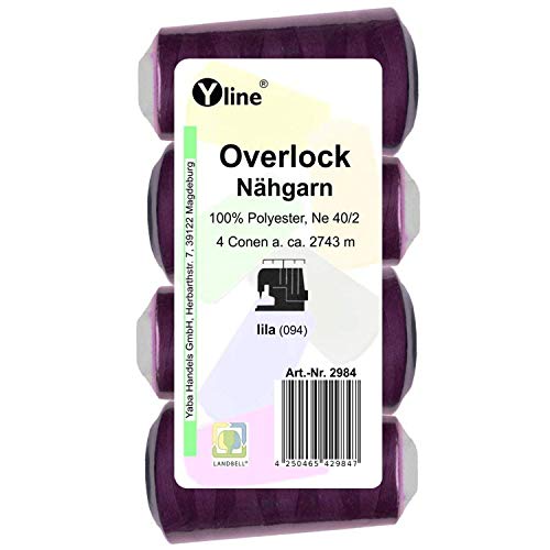 4 Stück Spulen Overlock - Nähgarn, lila, a. 2743 m, Ne 40/2, 100% Polyester, Nähfaden, Nähmaschinen Garn, 2984 von Yline