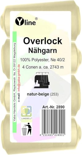 4 Stück Spulen Overlock - Nähgarn, natur - beige, a. 2743 m, NE 40/2, 100% Polyester, Nähfaden, Nähmaschinen Garn, (0,01 € / 10 m), 2890 4 Stück Spulen Overlock - Nähgarn, natur - beige, a. 2743 m, NE 40/2, 100% Polyester, Nähfaden, Nähmaschinen Garn, (0,01 € / 10 m), 2890 von Yline