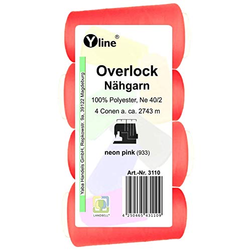 4 Stück Spulen Overlock - Nähgarn, neon pink, a. 2743 m, NE 40/2, 100% Polyester, Nähfaden, Nähmaschinen Garn, 3110 von Yline