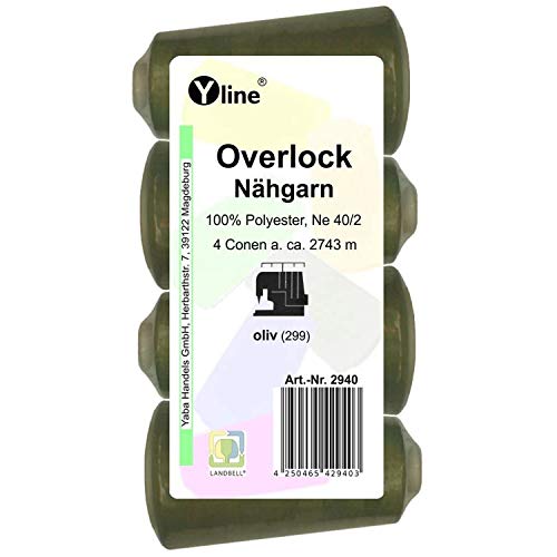 4 Stück Spulen Overlock - Nähgarn, Oliv, a. 2743 m, NE 40/2, 100% Polyester, Nähfaden, Nähmaschinen Garn, 2940 von Yline