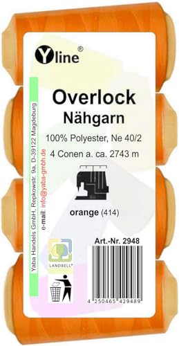 4 Stück Spulen Overlock - Nähgarn, orange, a. 2743 m, NE 40/2, 100% Polyester, Nähfaden, Nähmaschinen Garn, (0,01 € / 10 m), 2948 4 Stück Spulen Overlock - Nähgarn, orange, a. 2743 m, NE 40/2, 100% Polyester, Nähfaden, Nähmaschinen Garn, (0,01 € / 10 m), 2948 von Yline