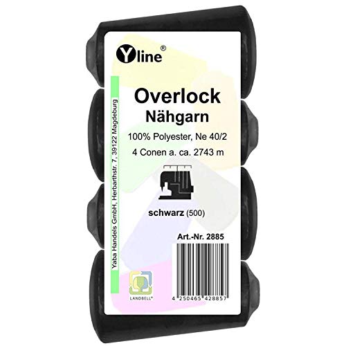 4 Stück Spulen Overlock - Nähgarn, schwarz, a. 2743 m, NE 40/2, 100% Polyester, Nähfaden, Nähmaschinen Garn, 2885 von Yline