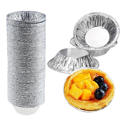 Ylinwtech 100 PCS Eierkuchenform Egg Tart Mold,Einweg Aluminiumfolie Tassen, Tart Mold Cupcake,Form Egg Tart,Backen Egg Tart Form,Einweg Egg Tart Mold Aluminium für Kuchen Gebäck Pudding von Ylinwtech