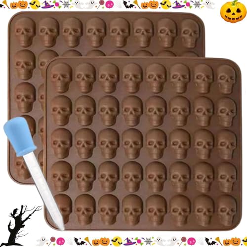 2 Stück Totenkopf Silikonform,Schädel Silikonform,Gummischädel Süßigkeiten Formen,SchädelSilikon form mit 2 Dropper,für Schokolade,Süßigkeiten,Gelee,Eiswürfel,Seifen (40 Vertiefungen,Halloween) von Ylinwtech