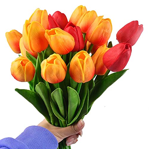 8 Stück Kunstblume,33 cm * 4 cm Kunstblume Tulpe,Kunstblumen Deko,Unechte Blumen für Hochzeit,Hause Dekor,Party,Festival,Blumenarrangements(Rot/Sonnenuntergang Rot) von Ylinwtech