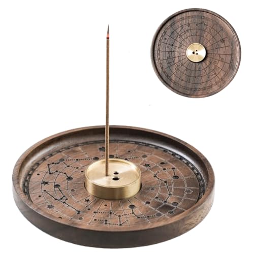 Holzlotus Räucherstäbchenhalter,Räucherstäbchen Halter Walnuss Massivholz,Galaxie-Muster Räucherstäbchenhalter mit 3-Loch-Messinghalter, Räucherstäbchen Ständer für Heimdekoration, Meditation und Yoga von Ylinwtech