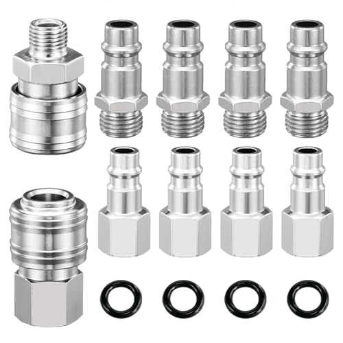 Ylinwtech 10 Stück Druckluftkupplung Mit Luftdichtem Ring,Druckluftkupplung 1/4"BSP Schnellkupplung,Steckverschraubung Pneumatik Steckverbinder,für Euro-Schlauchverbinder-Armaturen-Set von Ylinwtech