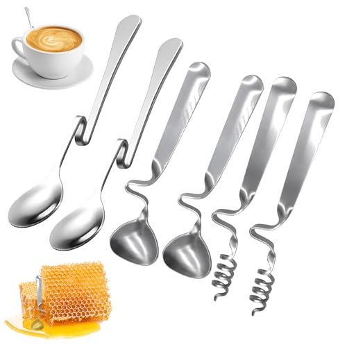Ylinwtech 6 Stück Honig-Marmeladenlöffel-Set,Honig Löffel Mit Spiral,Kaffeerührlöffel,Hängender Marmelade Löffel,Dessertlöffel,Runder Löffel,Hochwertigem Edelstahl Geeignet Für Marmelade,Joghurt,Honig von Ylinwtech