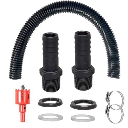 Ylinwtech Regentonnen Verbinder Set,50cm Verbindungsschlauch Und 2 Schlauchstutzen 25mm Mit Kontermutter Und Lochöffner,Regenfass Verbinder,Regentonnen Verbindungsset,Regentonnen Verbinder von Ylinwtech