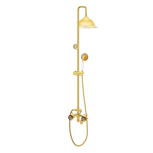 Duscharmatur Rund Regendusche Retro Bad Duschset Wand Mischbatterie Modern Gold Handbrause Duschsystem Kopfbrause Dusch Satz Antik Messing Set Dusche,Mit HöHenverstellbar Badewannenarmatur,für Hotels, von YlluySmn