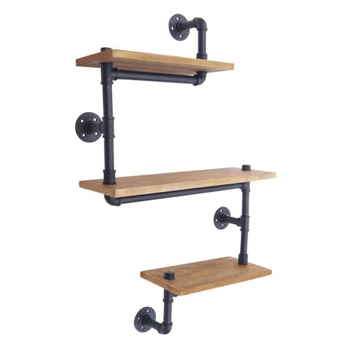 Klassischer Stil Multifunktional 3 Schichten Schweberegal Industrielle Rohrregal Wandregal Massivholzregal Rohr Regal Metall Aufbewahrungsregale Vintage Shelves,verwendet werden, um Haushaltsgegenstän von YlluySmn