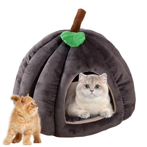 Kürbis-Katzenbett – Halloween-Katzenhaus | Katzenhöhlenbett in Kürbisform | bequem warm weich Semi Katzen Betten Haus für Indoor Kätzchen kleine Hunde von Ylnailky