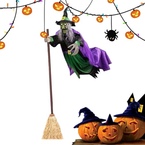 Ylnailky Fliegende Hexe Halloween Deko | Halloween Dekoration Garten Fliegende Hexe | Beleuchtete Deko Für Feste Gartenpartys Terrassen Aktivitäten von Ylnailky