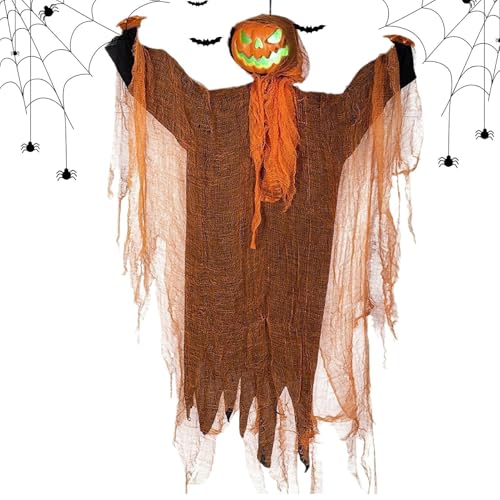 Ylnailky Halloween Geisterschmuck Outdoor - Schwebende Kürbisgeister Deko für Draußen - Party Deko Beleuchteter Rotierender Kürbiskopf Mit Gruselgeräuschen Für Haus Garten Terrasse Rasen Innenbereich von Ylnailky
