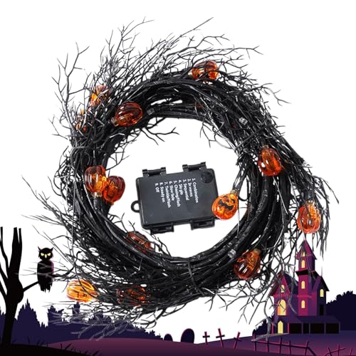 Ylnailky Halloween Türgirlande mit Lichtern - Halloween Girlande Mit Lichtern - Herbstdekoration für Party Garten Wohnung Terrasse Weg von Ylnailky