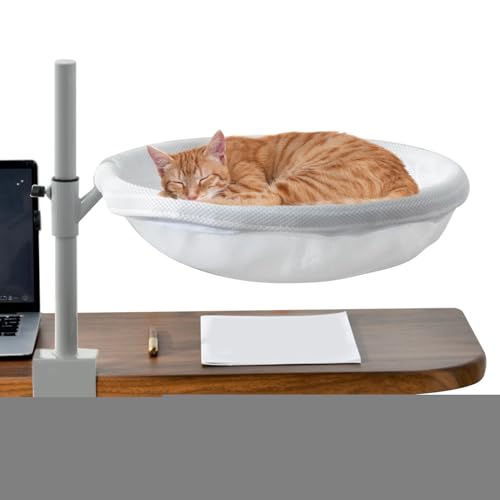 Ylnailky Katzenbett Schreibtischmontage, Katzenbett Schreibtischaufsatz Sitzplatz, 360-Grad Drehbares Nest Haustierzubehör Mit Abnehmbarer Waschbarer Hülle Für Zuhause Arbeitsplatz Und Spieltische von Ylnailky