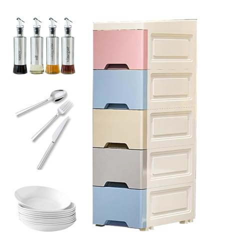 Ylnailky Kleiner Badezimmer-Bodenschrank, hoher Bodenschrank für die Küche mit Rollen, 5-stöckiges Schubladendesign, vertikale Organizer-Regale für Hotel, Wohnung, Miete, Küche, Restaurant, Badezimmer von Ylnailky