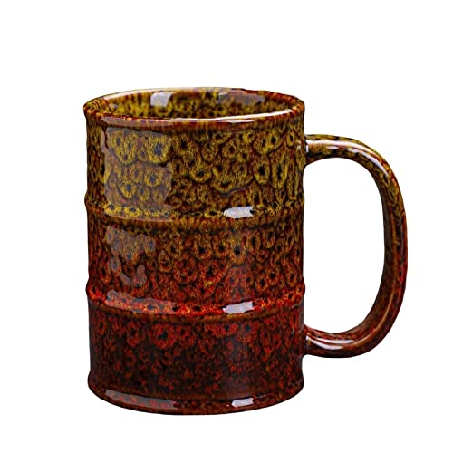 YlobdolY 600ml Großer Keramik-Kaffeebecher mit Griff, Neuheit Fass geformt Vintage Tee Cup Espresso Tassen Tassen für Büro und Haus, einzigartiges Geschenk für Männer Frauen,Yellow Red von YlobdolY