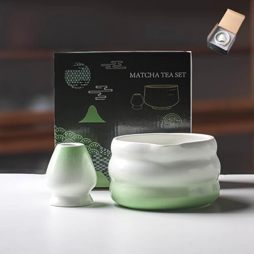 Matcha-Schüssel-Set aus Keramik, Matcha-Schneebesenhalter und Schüssel mit Ausgießer, handgefertigtes Wellenmuster, Farbverlauf, glasiertes Porzellan, traditionelles japanisches von YlobdolY