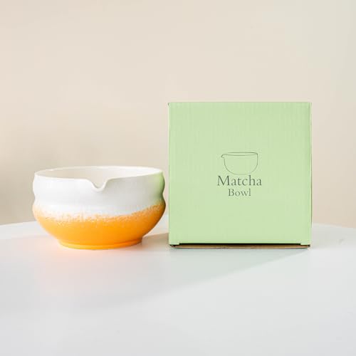 Matcha-Schüssel aus Keramik mit Ausgießer, handgefertigt, Aquarell, glasiertes Porzellan, traditionelle japanische Matcha-Tee-Rührschüssel mit Geschenkbox zum Schlagen von Matcha, Farbverlauf, Gelb Matcha-Schüssel aus Keramik mit Ausgießer, handgefertigt, Aquarell, glasiertes Porzellan, traditionelle japanische Matcha-Tee-Rührschüssel mit Geschenkbox zum Schlagen von Matcha, Farbverlauf, Gelb von YlobdolY