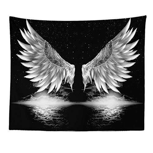 Schwarz Weiß Wandteppich Wandbehang, Ästhetische Trippy Boho Psychedelische Lustige Hippie-Wandteppich Angel Wings Art Decor für Schlafzimmer Wohnzimmer College Wohnheim,150×100 Cm (60×40 Inch) von YlobdolY