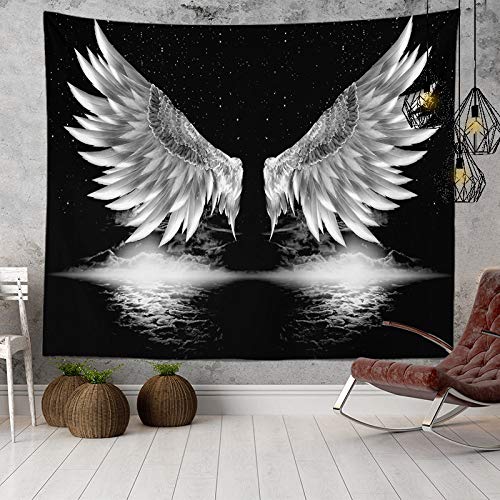 Schwarz Weiß Wandteppich Wandbehang, Ästhetische Trippy Boho Psychedelische Lustige Hippie-Wandteppich Angel Wings Art Decor für Schlafzimmer Wohnzimmer College Wohnheim 250×150 cm (100×60 inch) von YlobdolY