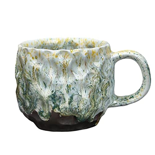 YlobdolY 260ml Keramik Kaffeebecher mit Griff, Neuheit Hammered Muster Vintage Tee Tasse Espresso Tassen Tassen für Büro und Haus, einzigartiges Geschenk für Männer Frauen,Green von YlobdolY