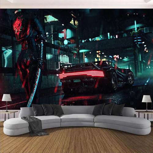YlobdolY Extra großer Wandteppich, Motiv: Cyberpunk Future City, Fantasy-Nachtansicht, leichter Stoff, Kunstdekor für Schlafzimmer, Wohnzimmer, Studentenwohnheim, Outdoor, D 250 x 150 cm von YlobdolY