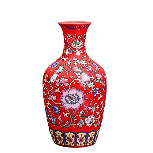 YlobdolY Kleine Keramik-Vase Für Blumen Handgemachte Elegante Vintage Chinesische Malerei Emaille Glasiert Porzellan Dekorative Rote Kürbis Geformt Vasen Für Büro Home Decor von YlobdolY