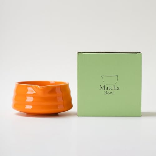 YlobdolY Matcha-Schüssel aus Keramik mit Ausgießer, traditionell, handgefertigt, gestreift, massives glasiertes Porzellan, japanische Matcha-Tee-Rührschüssel mit Geschenkbox zum Schlagen von Matcha von YlobdolY