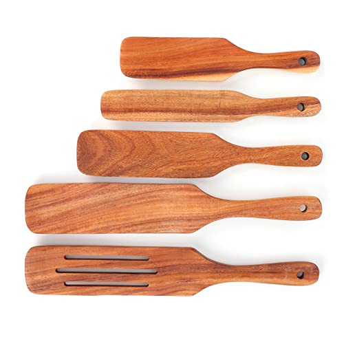 5Pcs Teak Spatula Set for Sturdy, Heat‑ Cooking Tools with ‑ Feature, Safe Material, Multiple Sizes for Versatile Use von Ylwxzenith