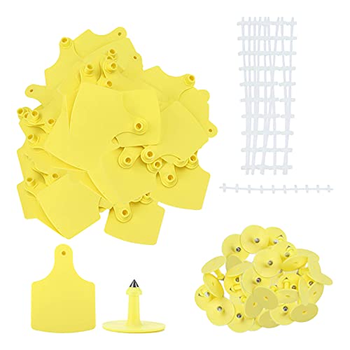 Plastic Livestock Ear, 100 Set Cow Ear Marker for Cattle, Visibility Yellow Animal with Ear Studs, Farm Accessories for Breeding and Vaccination von Ylwxzenith