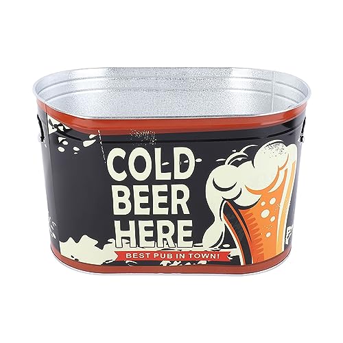 Proof Iron Beer Bucket with Side Handle, Large Capacity for Parties and Barbecues, Beautiful HD Printing Pattern, Keeps Beverages Cold (Cold Beer Here Small Type) von Ylwxzenith