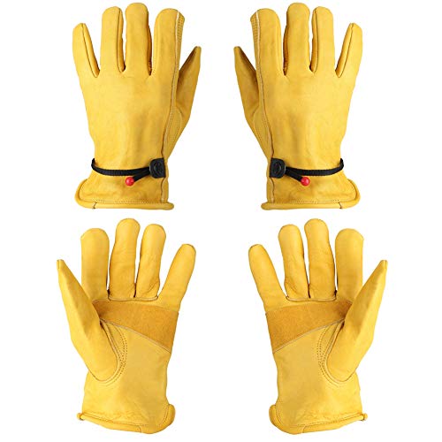 Ylwxzenith 1Pair Leather Gloves, Working Gloves for Gardening and Labor, Genuine Cowhide Palm with Fastener, 4, Cut 4, Scald 4, (XL) von Ylwxzenith