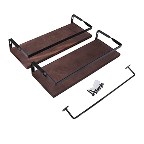 Ylwxzenith 2 Pcs Pine Wood Floating Shelves, Wall Mounted Storage Rack, Simple and Sturdy Design, Easy to Install, Ideal for Books and Home Decor (Dark Brown) von Ylwxzenith