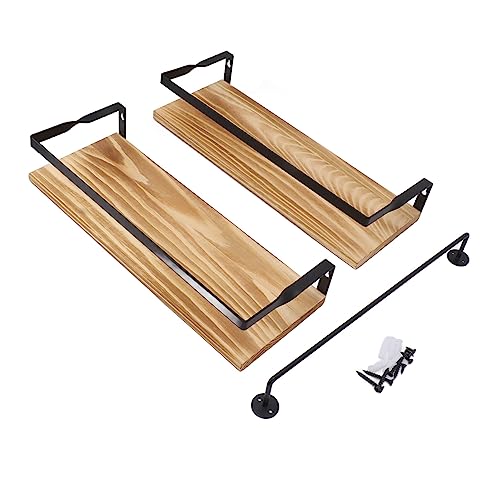 Ylwxzenith 2 Pcs Pine Wood Floating Shelves, Wall Mounted Storage Rack, Simple and Sturdy Design, Easy to Install, Ideal for Books and Home Decor (Light Brown) von Ylwxzenith