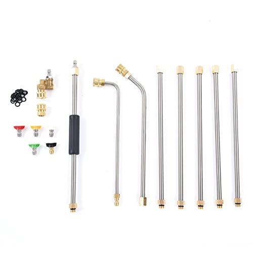 Ylwxzenith Pressure Washer Extension Wand Set Kit with 1/4in Quick Connector and M24 Thread, Durably Stainless Steel, Brass and Rubber Construction, Includes 8 Wands, 5 Nozzles, 20 Gaskets, von Ylwxzenith