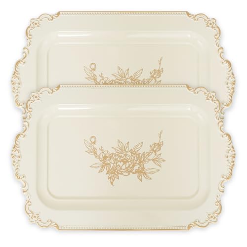 Serviertablett, 2er Set Tablett mit Griff Deko Rechteckig Kaffeetablett, Bruchsicher Kunststoff Groß Tablett für Küche, Wohnzimmer, Bar Servierplatte， Partei Deko Tabletts(40 x 26 cm) von Ymahizax