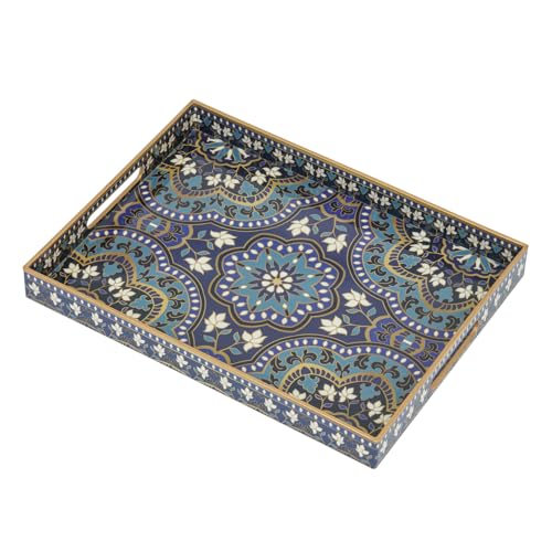 Serviertablett, Tablett mit Griff Boho Deko Rechteckig Kaffeetablett, Bruchsicher Groß Tablett für Küche, Wohnzimmer, Bar, Partei(40x 30 x 4 cm) von Ymahizax