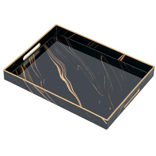 Serviertablett, Tablett mit Griff Modern Deko Rechteckig Kaffeetablett, Bruchsicher Groß Tablett für Küche, Wohnzimmer, Bar， Partei(40 x 30 x 4 cm) von Ymahizax