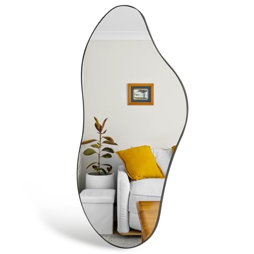 Ymahizax Wandspiegel, dekorativer Spiegel für Das Badezimmer asymmetrischer Spiegel Flur Schminken Ankleiden Wandspiegel schwarz mit Metall Rahmen Wohn-/Schlafzimmer Dekor (98 x 45 cm) von Ymahizax