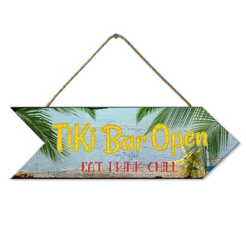 Horienteeon Ymaotrade Tiki Bar Offene hängende Bar Pub Plaque Retro Holz Pfeil Schild Plakette Bier Cocktails Strand Dekoration Schild Freundschaft Geschenk 25,4 x 7,9 cm (blau) von Ymaotrade