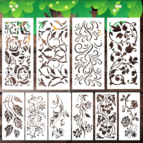 Ymapinc 10 Stuck Blumen Schablonen Textilgestaltung Malerei Schablone Wiederverwendbare Basteln Schablone Prägeschablonen Schablonen Wandgestaltung für Wand Leinwand DIY Kunsthandwerk von Ymapinc