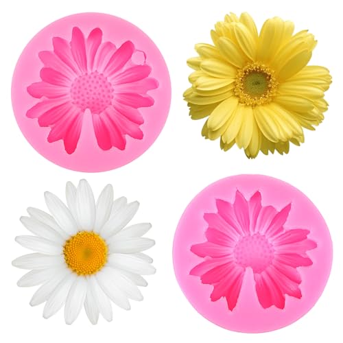 Ymapinc 2 Stück 3D Gänseblümchen Silikonform Gießformen Silikon Blumen Kerzen Silikonformen für DIY Kuchendekoration Schokolade Keks Kunsthandwerk(Rosa) von Ymapinc