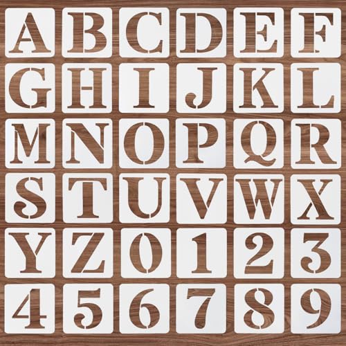 36 Stück Buchstaben Schablone,Ymapinc 5cm Wiederverwendbare Schablone Buchstaben Waschbar Schablonen Buchstaben Kunststoff Zahlenschablonen Alphabetschablone für DIY Holzschilder Malerei von Ymapinc