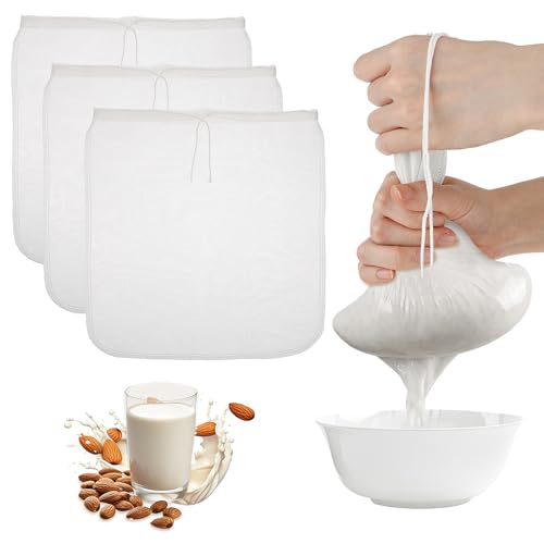 Ymapinc 3 Stück Nussmilchbeutel mit Kordelzug Bio Waschbar Filtertuch Wiederverwendbar Passiertuch Käsetuchfür Saft Gemüsesaft Kaffee Mandelmilch(35x35cm) von Ymapinc