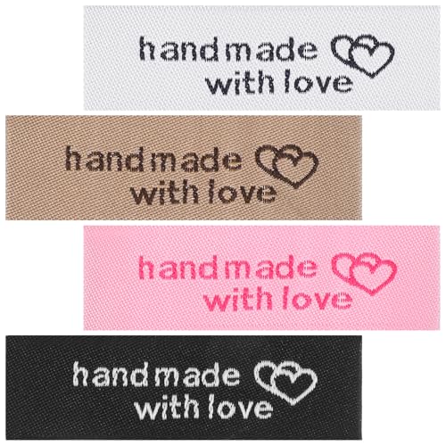 Ymapinc 160 Stück Liebe Handmade Label zum Annähen Etiketten，Personalisierte Labels zum Annähen für Kleidung Handmade Label Häkelzubehör(Weiß Schwarz Braun Rosa) von Ymapinc