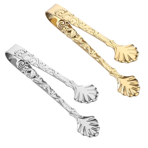 Ymapinc 2 Stück Mini Zuckerzange Gold Geschnitzte Zuckerzange 304 Edelstahl Eiswürfelzange Klein Gebäckzange Süßigkeitszange für Hochzeiten Partys Restaurants Cafés Bars(Gold Silber) von Ymapinc