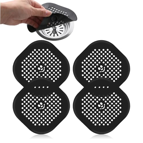4 Stück Badewanne Haarsieb Dusch,Ymapinc Abflusssieb Dusche Mit Saugnapf Leicht Reinigender Abflusssieb für Badezimmer Küche Abfluss(Schwarz) von Ymapinc