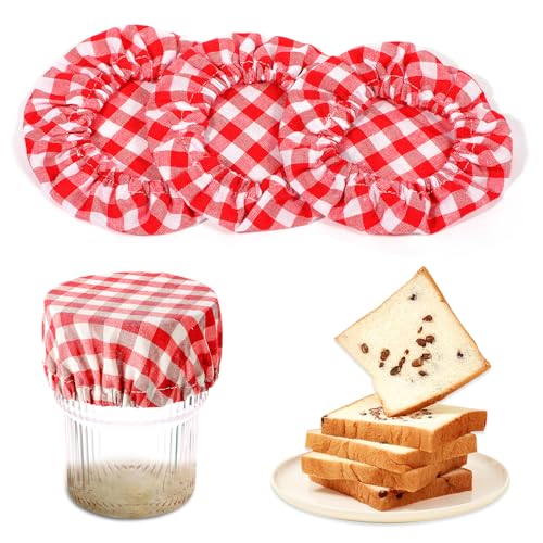 Ymapinc Sauerteig Tuch Abdeckungen，3 Stück Abdeckhauben für Lebensmittel Wiederverwendbare Abdeckung Marmelade Haube für Sauerteig Marmeladenglasdeckel mit Baumwollkaromuster Brot Backen Zubehör von Ymapinc